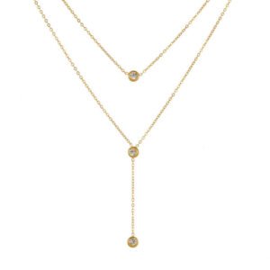 Stainless Steel Cubic Zirconia Double Layer Y Shaped Necklace