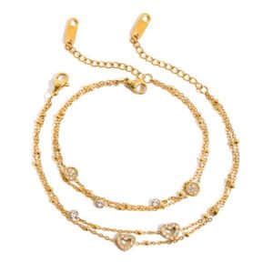 Stainless Steel Double Layer Heart Bracelet