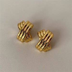 Brass X Shaped Statement Earrings