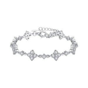 925 Silver Four Leaf Clover Moissanite Bracelet