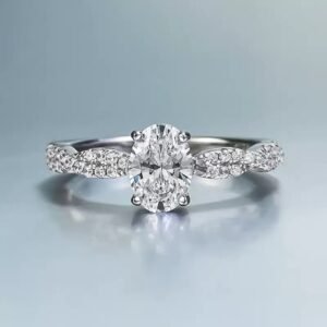 925 Sterling Silver 5x7mm Oval Cubic Zirconia Twist Ring