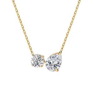 Stainless Steel Round and Pear CZ Necklace