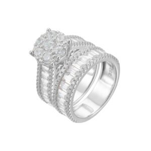925 Silver Square Cubic Zirconia Engagement Ring Set
