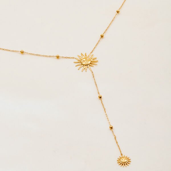 Stainless Steel Sun Pendant Y Shaped Necklace