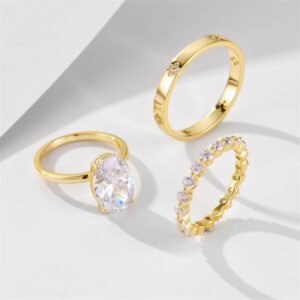 925 Silver Four Leaf Clover Cubic Zirconia Ring Set