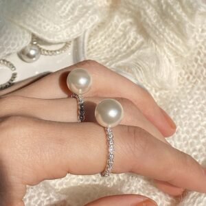 925 Silver Pearl Cubic Zirconia Adjustable Ring