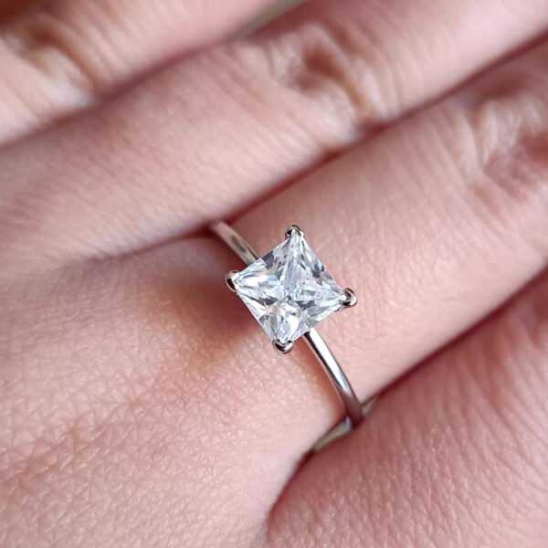 925 Silver 1ct 2ct Princess Cut Moissanite Ring