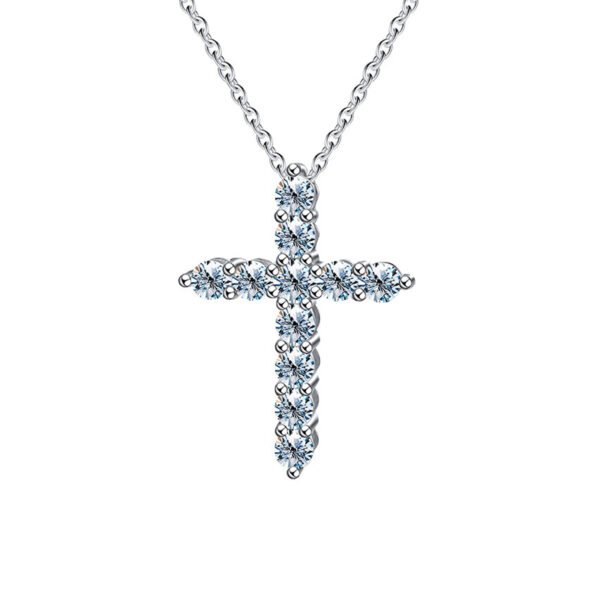 925 Silver Moissanite Cross Pendant Necklace