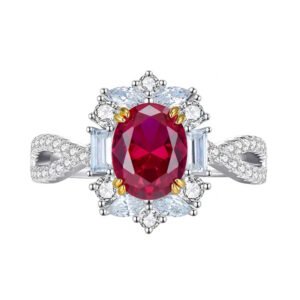 925 Silver 7x9mm Red Cubic Zirconia Ring