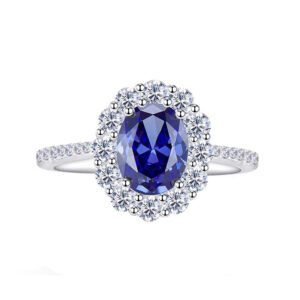 925 Silver 7x9mm Blue Cubic Zirconia Ring