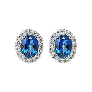 925 Silver 6x8mm Blue Zircon Stud Earring
