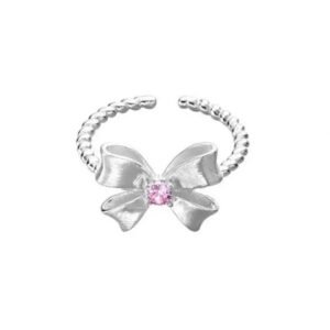 925 Silver Pink Cubic Zirconia Bow Ring Adjustable
