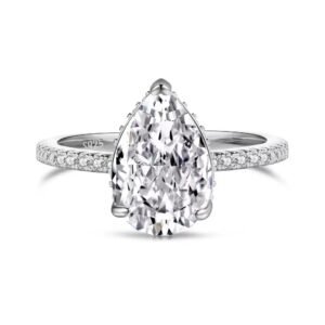 925 Silver Radiant Cut Pear 8A Cubic Zirconia Ring