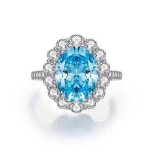 925 Silver Blue Pink Yellow Oval Cubic Zirconia Ring