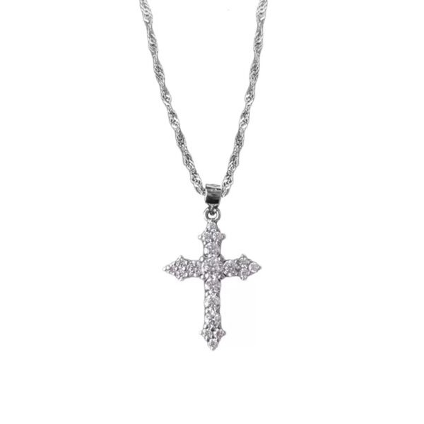 925 Silver Cross Pendant Necklace Wavy Chain