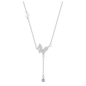 925 Silver Butterfly Pearl Tassel Necklace