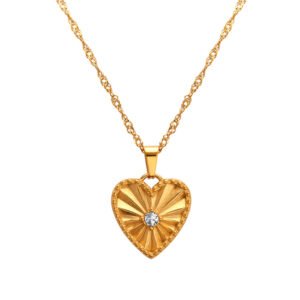 Stainless Steel Heart Necklace Wavy Chain