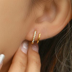 Stainless Steel Zirconia Double Layer Earrings