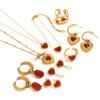 Stainless Steel Red Agate Necklace Ring Earrings Bracelet Jewelry Set