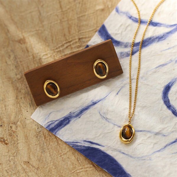 Stainless Steel Natural Stone Necklace Earrings Set