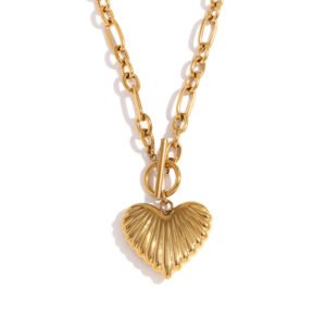 Stainless Steel Heart Pendant Necklace with OT Clasp