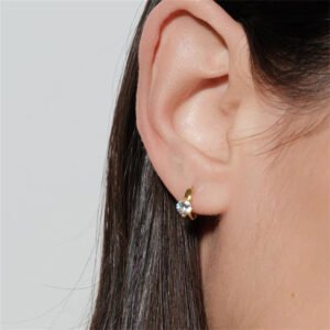 Brass Round Cubic Zirconia Huggies Earrings