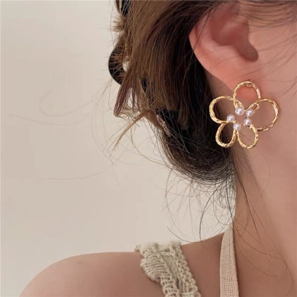 Brass Flower Pearl Earrings