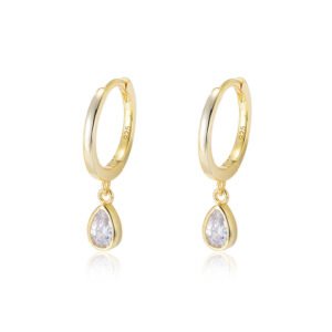 925 Silver Cubic Zirconia Teardrop Huggies Earrings