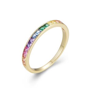 925 Silver Square Cubic Zirconia Rainbow Ring