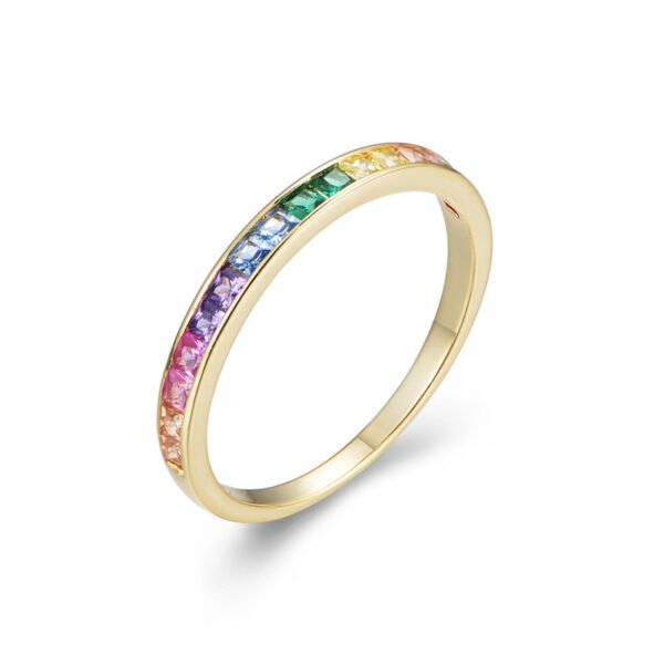 925 Silver Square Cubic Zirconia Rainbow Ring