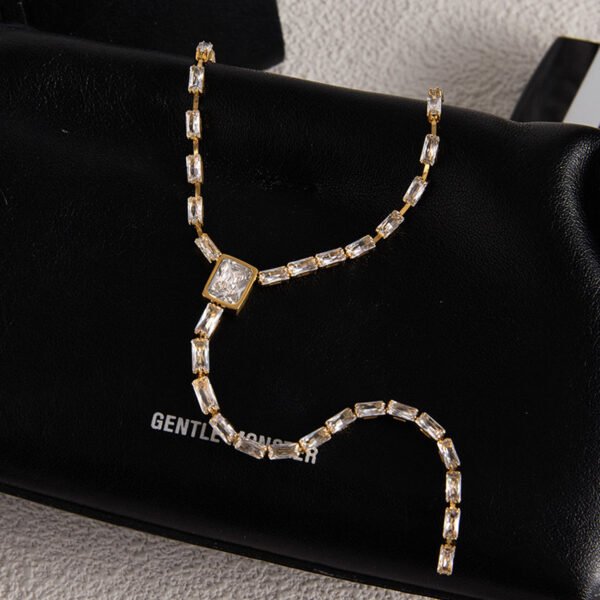 Stainless Steel Square Cubic Zirconia Y Shaped Necklace