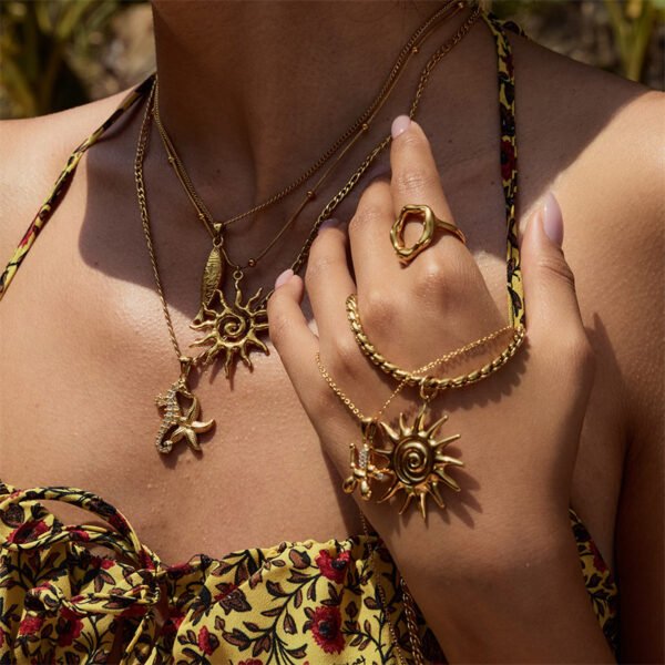 Stainless Steel Sun Starfish Pendant Necklace