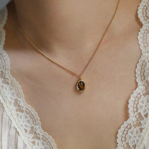 Stainless Steel Natural Stone Necklace Earrings Set