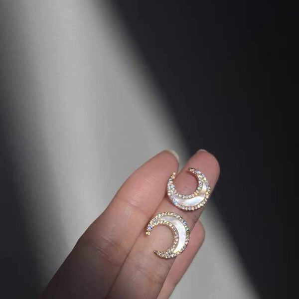 Brass Pearl Shell Moon Stud Earrings