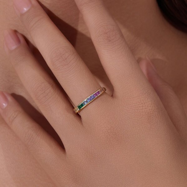 925 Silver Square Cubic Zirconia Rainbow Ring