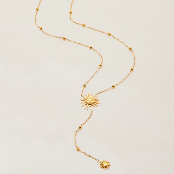 Stainless Steel Sun Pendant Y Shaped Necklace