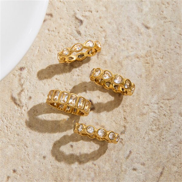 Stainless Steel Heart Round Teardrop Square CZ Ring