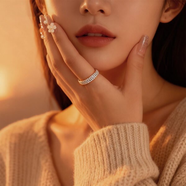 925 Silver Three Row Moissanite Ring