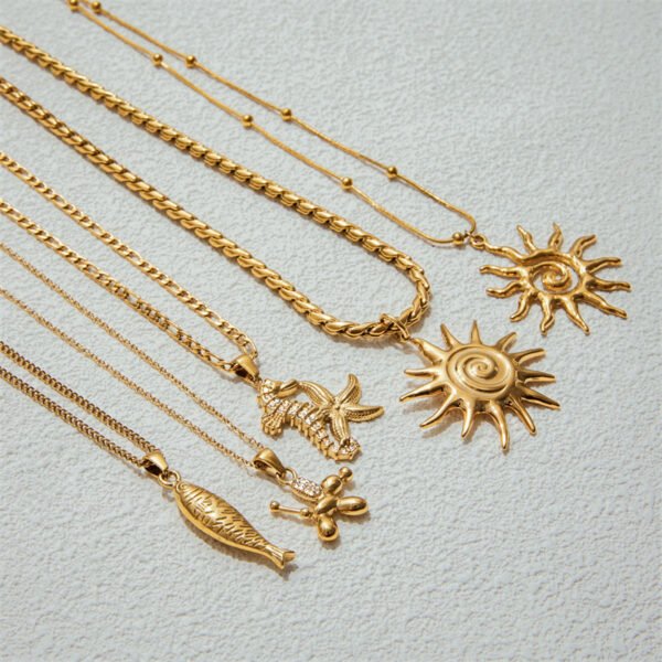 Stainless Steel Sun Starfish Pendant Necklace