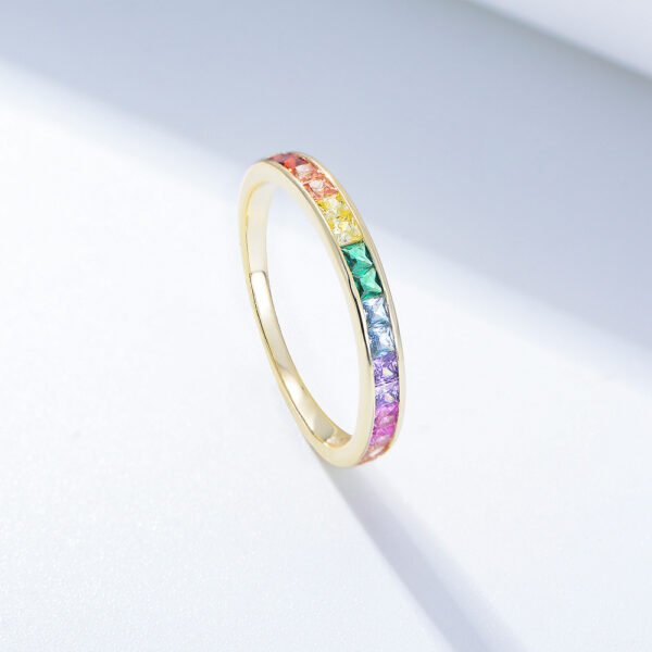 925 Silver Square Cubic Zirconia Rainbow Ring