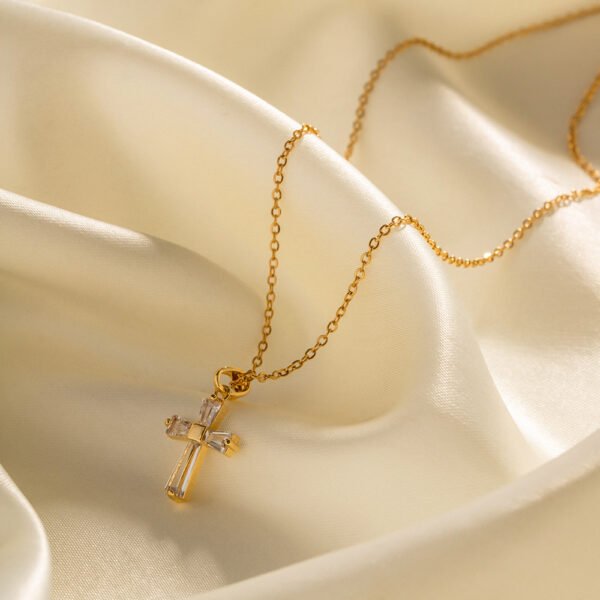 Stainless Steel Cubic Zirconia Cross Necklace
