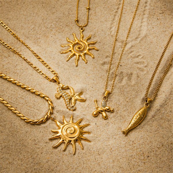 Stainless Steel Sun Starfish Pendant Necklace