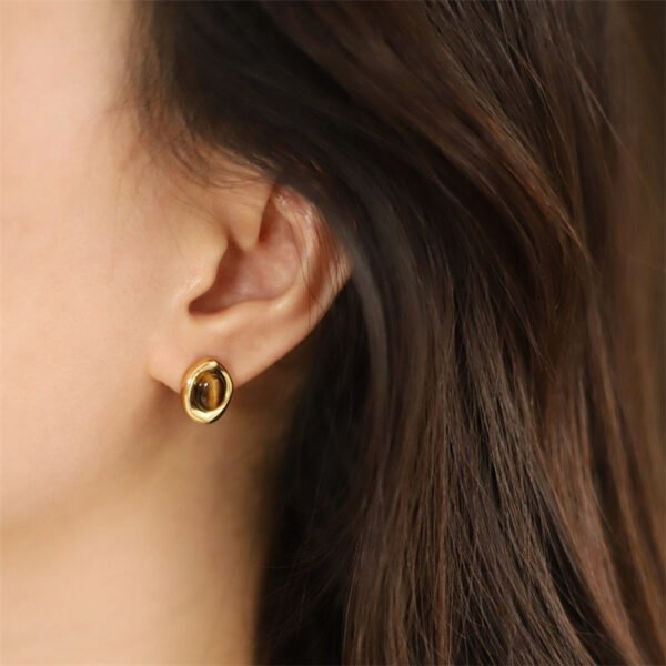 Stainless Steel Natural Stone Necklace Earrings Set