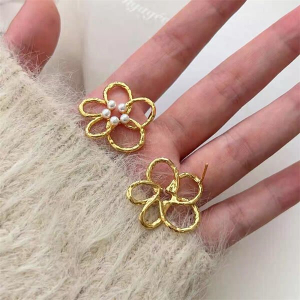 Brass Flower Pearl Earrings