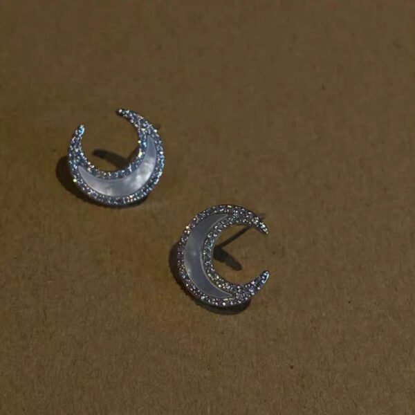 Brass Pearl Shell Moon Stud Earrings