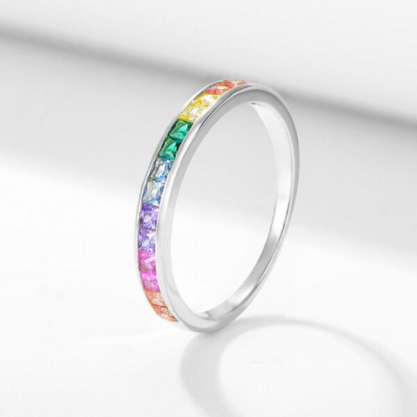 925 Silver Square Cubic Zirconia Rainbow Ring