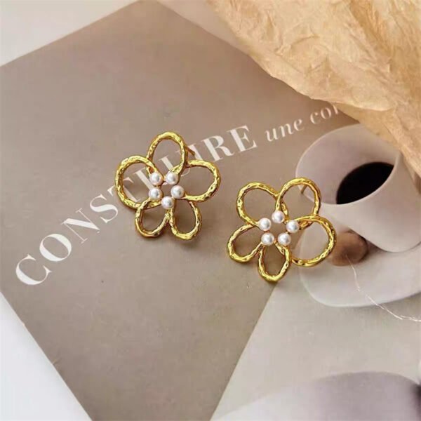 Brass Flower Pearl Earrings