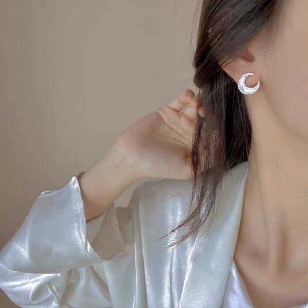 Brass Pearl Shell Moon Stud Earrings