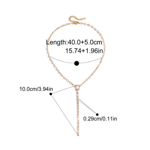 Stainless Steel Square Cubic Zirconia Y Shaped Necklace