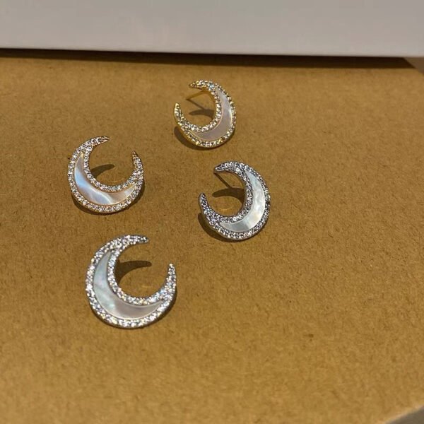 Brass Pearl Shell Moon Stud Earrings